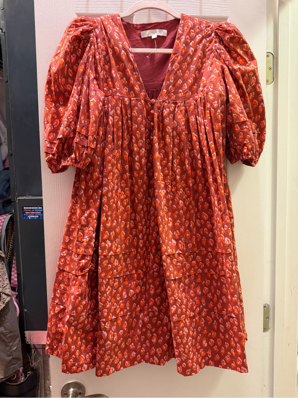 Karlie Red Puff-Sleeve Mini Dress with V-Neck